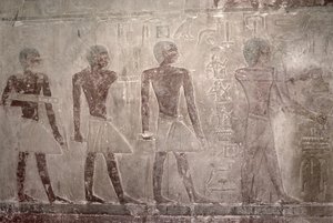 Hantverkare från södra väggen i Mastaba Chapel of Ti, Old Kingdom (väggmålning)