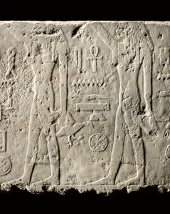 Detalj av relief av Pehenuka, Gamla kungariket, 2465-2323 f.Kr. (kalksten) (se även 440565, 440566, 440559 och 440564) av Egyptian 5th Dynasty