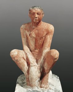 Egyptisk civilisation, målad kalkstensstaty föreställande man som modellerar lera, från Saqqara, Egypten, ca 2465 500-talet f.Kr. (kalksten)