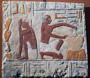 Tillagning och bakning av bröd, 2500-2350 f.Kr. (målad kalksten) av Egyptian 5th Dynasty