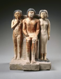 Staty av Nykara och hans familj, sena 5:e dynastin, Gamla kungariket, c.2455-2350 f.Kr. (målad kalksten)