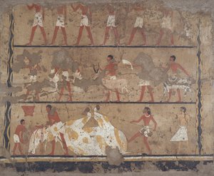 Scener med boskapsuppfödning, slakt, bärare av offer och offer, Itis grav och Neferu (väggmålning) av Egyptian 6th Dynasty