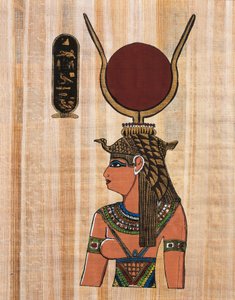 Cleopatra VII, rekonstruktion av en relief från templet Kom Ombo (papyrus)
