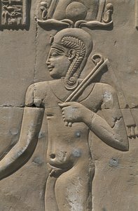 Egypten, Libyens öken, Al-Dakhilah (Dakhla) oas, Dayr al-Haggar, relief i egyptiskt tempel av Egyptian Egyptian