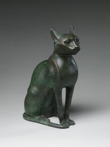 Kattstatyett avsedd att innehålla en mumifierad katt, 332-30 f.Kr. (blyad brons) av Egyptian Ptolemaic Period