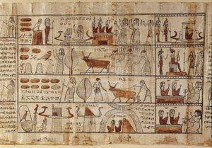 Egyptisk antikvitet: Elyseesfälten. Målning på papyrus från dödboken. Ptolemaiska perioden Turin, egyptiskt museum - Forntida Egypten: de elysiska fälten. Målning på papyrus från dödboken. Ptolemaisk period. Egyptiska museet, Turin, It av Egyptian Ptolemaic Period
