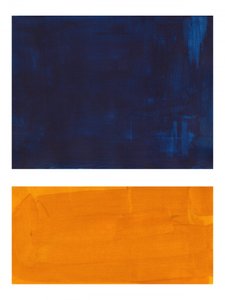 Indigo-orange abstrakta block av Ejaaz Haniff