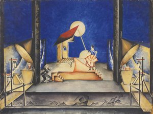 Scenografi för Opera Bastien und Bastienne av W. A. Mozart, 1925 av Ekaterina Petrova Troitskaya