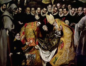 Begravningen av greve Orgaz, från en legend från 1323, detalj av en ung sida, St Etienne, greven och St. Augustine av El Greco