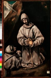 Saint Francois av Assisi och bror Leon (Leone) mediterar över döden, ca 1600 (olja på duk) av El Greco