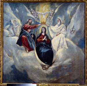 Jungfruns kröning Målning av Domenikos Theotokopoulos av El Greco (1541-1614) 1595 Sön. 0,99x1,01 m Madrid, Pradomuseet av El Greco