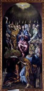 Pingstmålningen av Domenikos Theotokopoulos dit El Greco (1541-1614) 1600-talssön. 2,75x1,27 m Madrid, Pradomuseet - Pingst. Målning av Domenikos Theotokopoulos känd som El Greco (1541-1614)