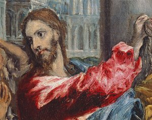 Christ Driving the Traders from the Temple, detalj av Kristus, c.1600 olja på duk detalj från 29580