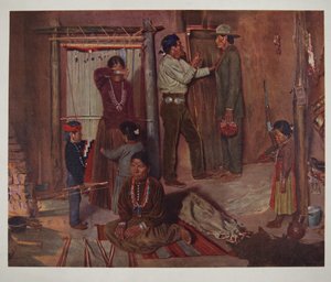 Lämnar hemmet för Carlisle Indian School (chromolitho)
