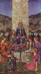 Vår fru sjunger Magnificat, Med toner som överträffar sött (färg litho) av Eleanor Fortescue Brickdale