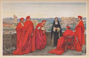 St. Katarina av Siena förhandlar med påven Gregorius XI på florentinernas vägnar. av Eleanor Fortescue Brickdale