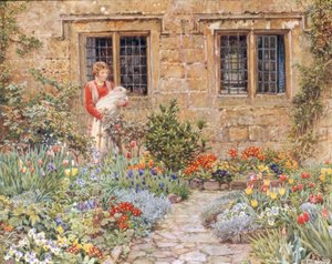 Mor och barn i en blomsterträdgård av Eleanor Fortescue Brickdale