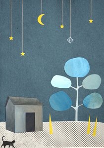 Stilla natt. 2016 (collage och akvarell på papper)