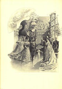 Alexandra Fyorodovna och Nicholas II under den ceremoniella mottagningen på den franska ambassaden, 1899