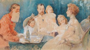 Tsar Nicholas II och Alexandra Fyodorovna med sina döttrar Olga, Tatiana, Maria och Anastasia a