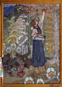 Un conte de fairy (La belle et la bete) - En saga (Flickan och odjuret) - Målning av Elena Dmitryevna Polenova (1850-1898), olja på duk av Elena Polenova