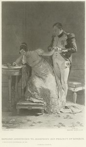 Napoleon tillkännager för Josephine sitt skilsmässaprojekt (gravyr)