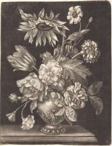 Blommigt stilleben med en solros av Elias Christoph Heiss