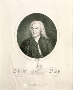 Porträtt av Johann Sebastian Bach (1685-1750) graverad av Friedrich Wilhelm Nettling (gravyr) (bw foto)