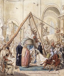 Välsignelsen av klockan i bykyrkan i Ormesson av Marquisse d"Ormesson, deltog av hennes man och bybor,