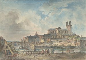Utsikt över Uppsala domkyrka från norr, 1700-tidigt 1800-tal.