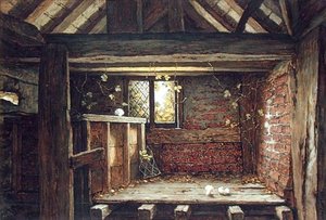 Among the Rafters, Speke Hall, Liverpool (akvarell på papper ombord) av Elias Mollineaux Bancroft