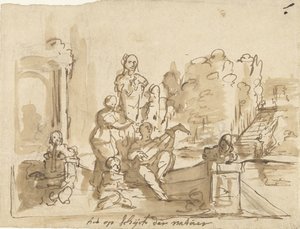 Allegori med figurer som gör musik i en trädgård av Elias van Nijmegen