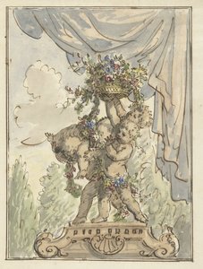 Tre putti med en blomkorg av Elias van Nijmegen