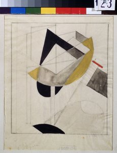 Proun 19 (Proun 19) - Verk av Lazar Lissitskij dit El Lissitskij (Lissitsky eller Lissitski eller Lissitzky) (1890-1941), Gouache och bläck på papper, omkring 1920 - Ryskt avantgarde, tidigt 1900-tal, abstrakt konst - Staten Tretyakov Galleri, Moskva av Eliezer Markowich Lissitzky