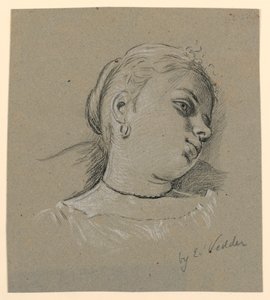 Teckning, Huvud av en italiensk flicka, ca 1885 av Elihu Vedder