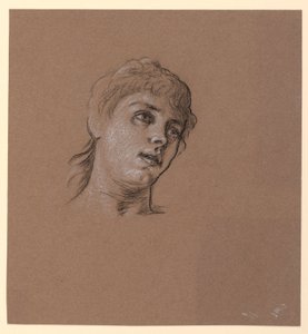 Teckning, Porträttskiss av en ung flicka, ca 1885 av Elihu Vedder