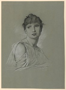 Teckning, Porträttskiss av en ung kvinna, ca 1885 av Elihu Vedder