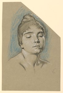 Teckning, Porträttskiss av en ung kvinna med slutna ögon, ca 1885 av Elihu Vedder