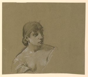 Teckning, Porträtt av en ung kvinna, ca 1885 av Elihu Vedder