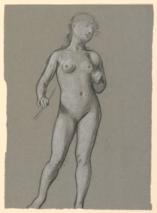 Teckning, studie av kvinnlig nakenbild, ca 1885 av Elihu Vedder