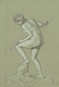 Girl Spearing Dolphin, ca. 1900. av Elihu Vedder