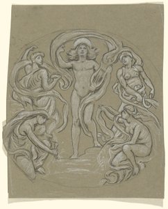 Studie för Center Circle of Huntington Ceiling: Apollo and Attendants av Elihu Vedder