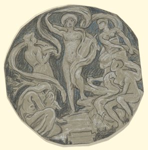 Studie för Center Circle of Huntington Ceiling; Apollo och skötare av Elihu Vedder