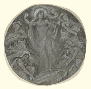 Studie för Center Circle of Huntington Ceiling: Apollo and Attendants av Elihu Vedder