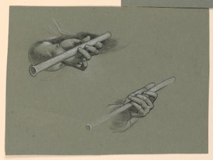 studier av två händer som håller i flöjter (?) av Elihu Vedder
