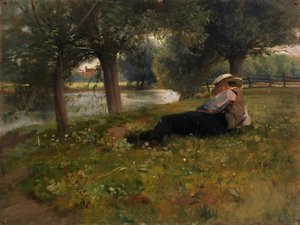 Man liggande bredvid en bäck, sent 1800-tidigt 1900-tal.