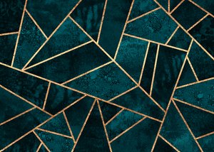 Geometrisk mosaik i turkos och guld