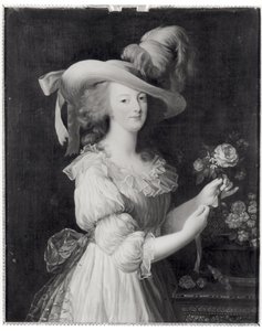 Kopia av ett porträtt av Marie-Antoinette (1755-93) efter 1783 (olja på duk) (s/v foto)