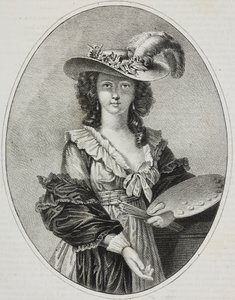 Självporträtt med palett, av den franska målaren Elisabeth Vigee Le Brun, litografi av Giovanni Mariani från Poliorama Pittoresco, n 42, 28 maj