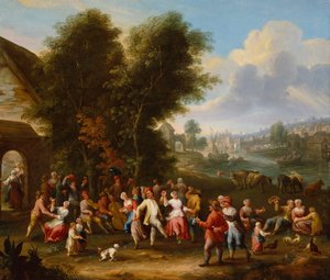 A Village Kermesse (olja på duk) av Elisabeth Seldron